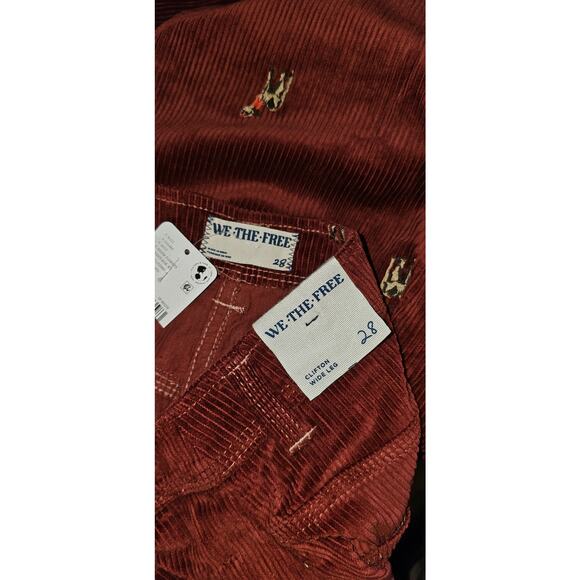 NWT FREE PEOPLE We The Free Clifton Cord Wide-Leg Jeans $228 Red DEER DARLIN 28 - Picture 5 of 5